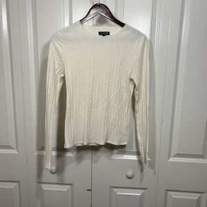 J.Crew Ribbed Long Sleeve Tee Women L Cream Textured Knit Minimal Core Basic